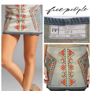 Free People Light Denim Embroidered Pencil Skirt - Multicolor